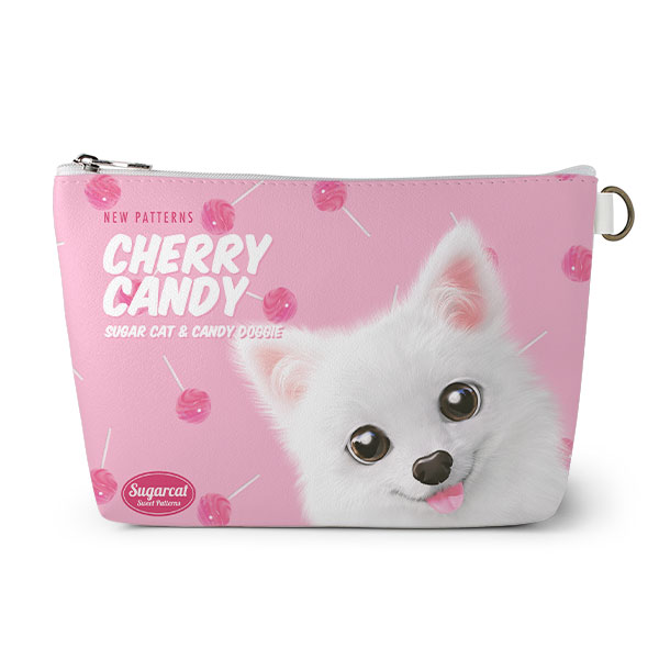 Dubu the Spitz’s Cherry Candy New Patterns Leather Pouch (Triangle)