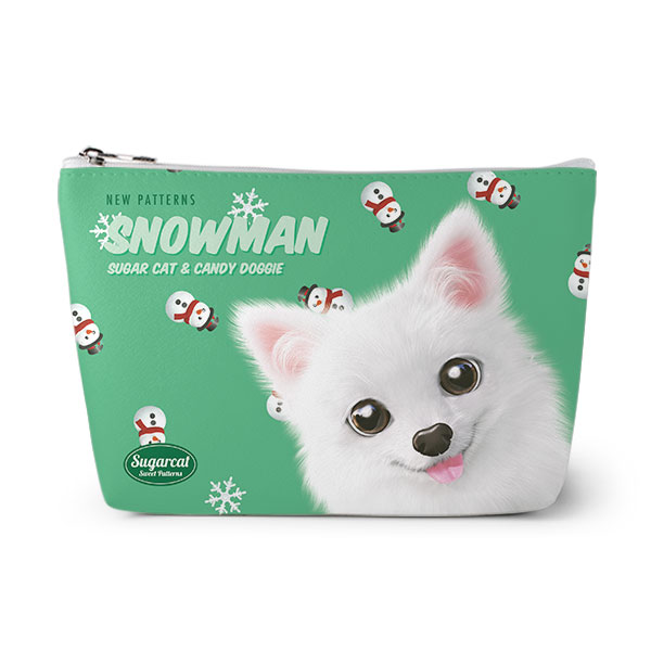 Dubu the Spitz’s Snowman New Patterns Leather Pouch (Triangle)