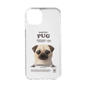 Puggie the Pug Dog New Retro Clear Jelly/Gelhard Case