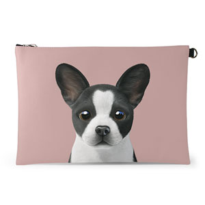 Franky the French Bulldog Leather Clutch (Flat)