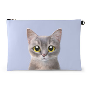 Leo the Abyssinian Blue Cat Leather Clutch (Flat)