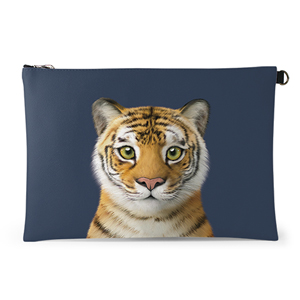 Tigris the Siberian Tiger Leather Clutch (Flat)