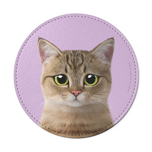 Lulu the Tabby cat Leather Coaster