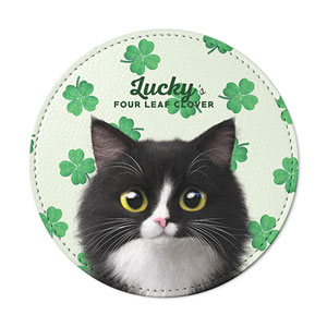 Lucky&#039;s Four Leaf Clover Leather Coaster