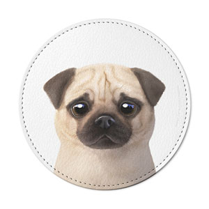 Puggie the Pug Dog Leather Coaster