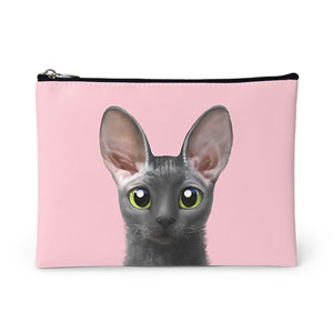 Cong the Cornish Rex Leather Pouch (Flat)