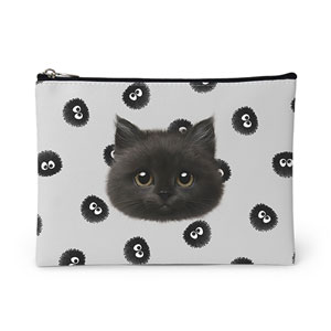 Reo the Kitten&#039;s Dust Monster Face Leather Pouch (Flat)