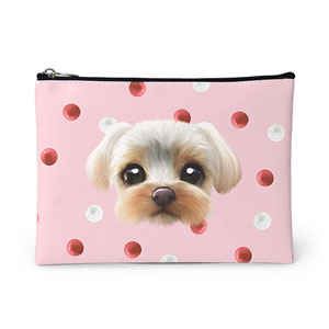 Sarang the Yorkshire Terrier’s Strawberry &amp; Cream Face Leather Pouch (Flat)