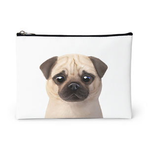 Puggie the Pug Dog Leather Pouch (Flat)