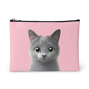 Sarang the Russian Blue Leather Pouch (Flat)