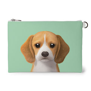 Bagel the Beagle Leather Flat Pouch