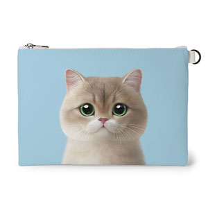 Christmas the British Shorthair Leather Flat Pouch
