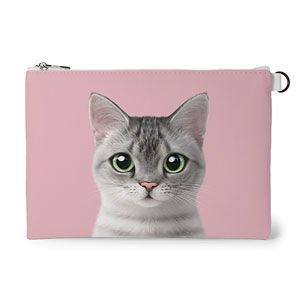 Cookie the American Shorthair Leather Flat Pouch