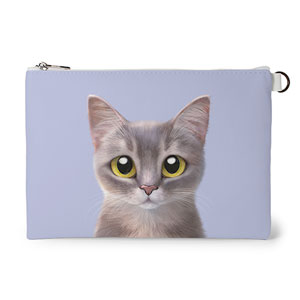 Leo the Abyssinian Blue Cat Leather Flat Pouch