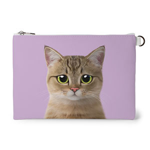 Lulu the Tabby cat Leather Flat Pouch