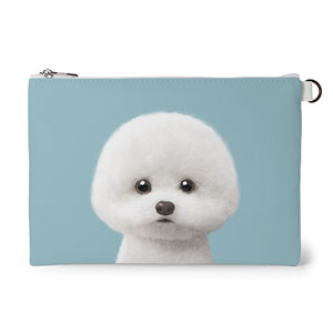 Dongle the Bichon Leather Flat Pouch
