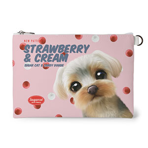Sarang the Yorkshire Terrier’s Strawberry &amp; Cream New Patterns Leather Flat Pouch