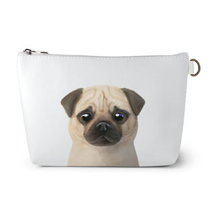 Puggie the Pug Dog Leather Pouch (Triangle)