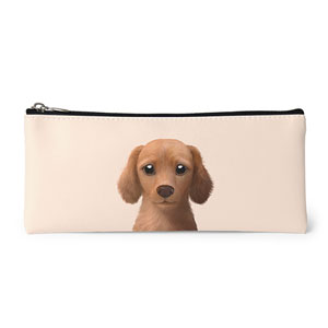 Baguette the Dachshund Leather Pencilcase (Flat)