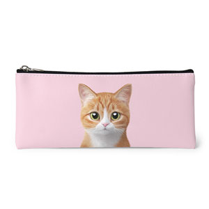 Hobak the Cheese Tabby Leather Pencilcase (Flat)