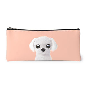 Kkoong the Maltese Leather Pencilcase (Flat)