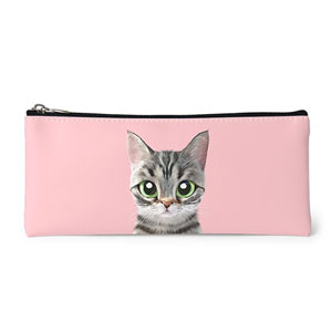 Momo the American shorthair cat Leather Pencilcase (Flat)