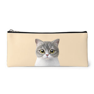 Moon the British Cat Leather Pencilcase (Flat)