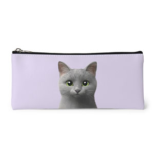 Nami the Russian Blue Leather Pencilcase (Flat)