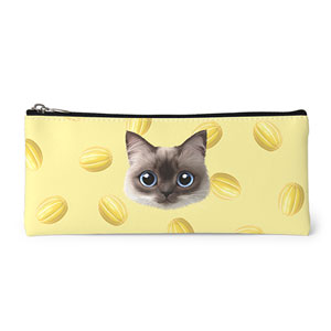 Chamoe’s Yellow Melon Face Leather Pencilcase (Flat)
