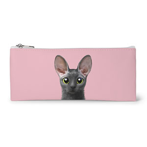 Cong the Cornish Rex Leather Flat Pencilcase