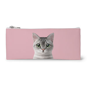 Cookie the American Shorthair Leather Flat Pencilcase