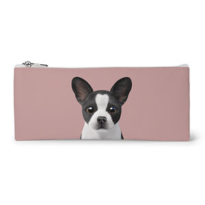 Franky the French Bulldog Leather Flat Pencilcase