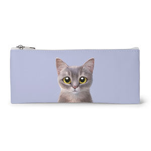 Leo the Abyssinian Blue Cat Leather Flat Pencilcase