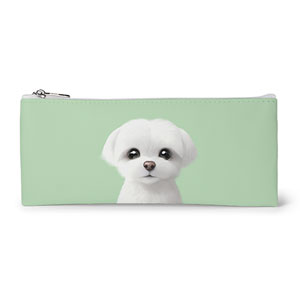 Lettuce the Meltese Leather Flat Pencilcase