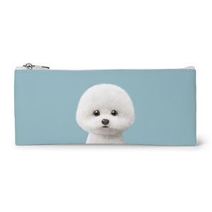 Dongle the Bichon Leather Flat Pencilcase