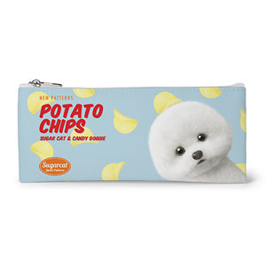 Dongle the Bichon&#039;s Potato Chips New Patterns Leather Flat Pencilcase