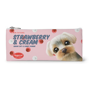 Sarang the Yorkshire Terrier’s Strawberry &amp; Cream New Patterns Leather Flat Pencilcase