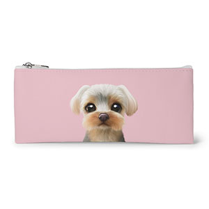 Sarang the Yorkshire Terrier Leather Flat Pencilcase