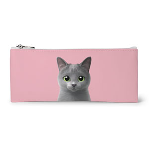 Sarang the Russian Blue Leather Flat Pencilcase
