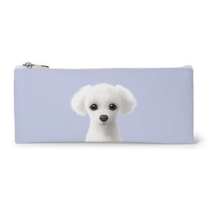 Siri the White Poodle Leather Flat Pencilcase