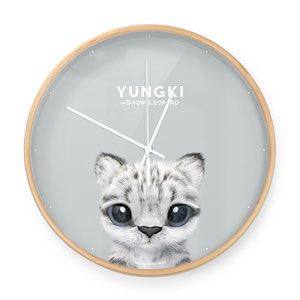 Yungki the Snow Leopard Birch Wall Clock