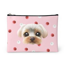 Sarang the Yorkshire Terrier’s Strawberry &amp; Cream Face Leather Pouch (Flat)