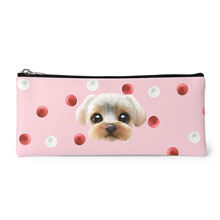 Sarang the Yorkshire Terrier’s Strawberry &amp; Cream Face Leather Pencilcase (Flat)
